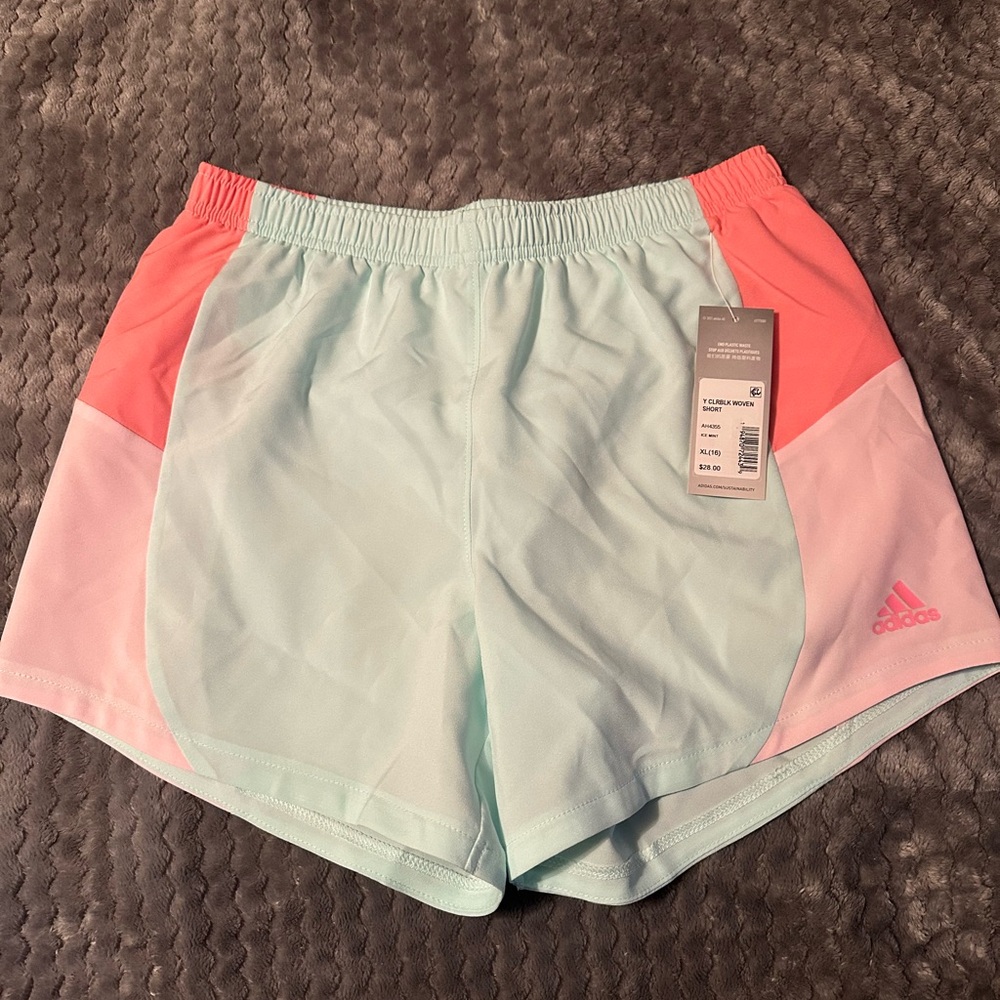 NWT Girls XL (size 16) Adidas Mint Green and Peach Athletic Shorts